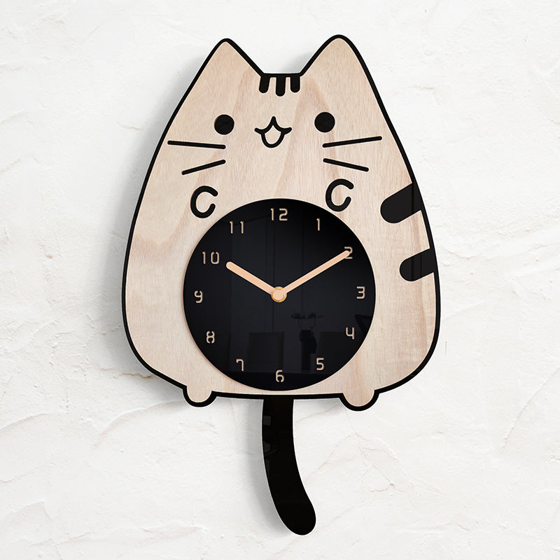 3D Wooden Cartoon Cats Wall Clock